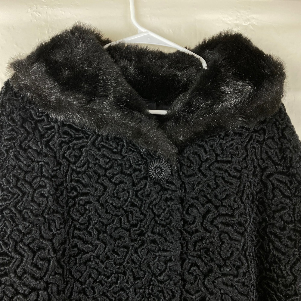 VTG 50s 60s Sz M / L Black Persian Curly Lamb Style Swing Jacket Mink Fur Collar - Picture 3 of 9